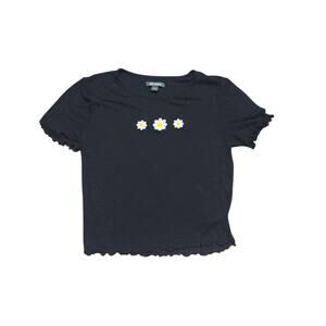 Wild Fable Ribbed Crop Top - Black Y2K Daisy Lettuce Trim